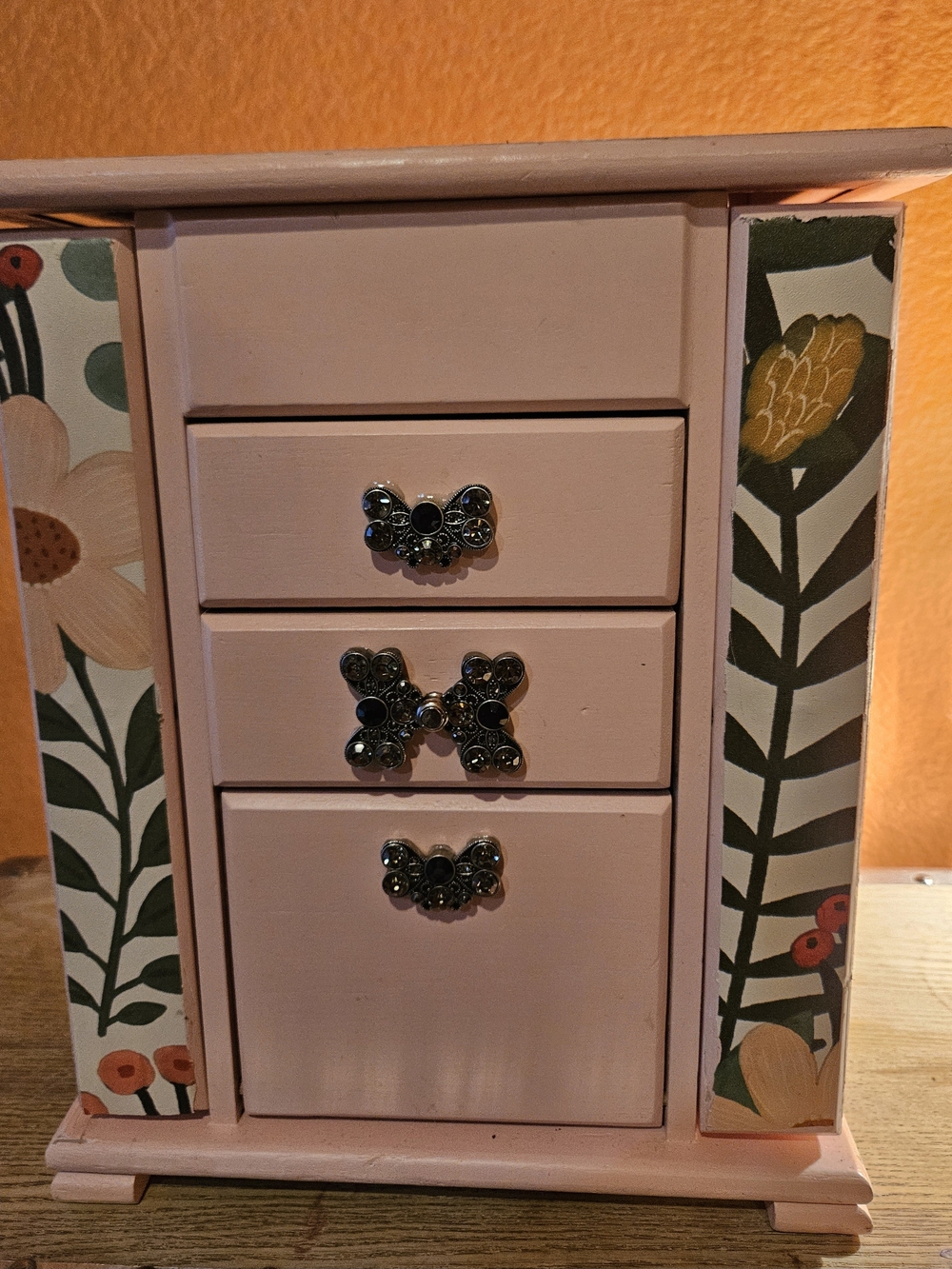 Vintage Kids Ballerina Custom Pink Floral Jewelry Organizer Chest